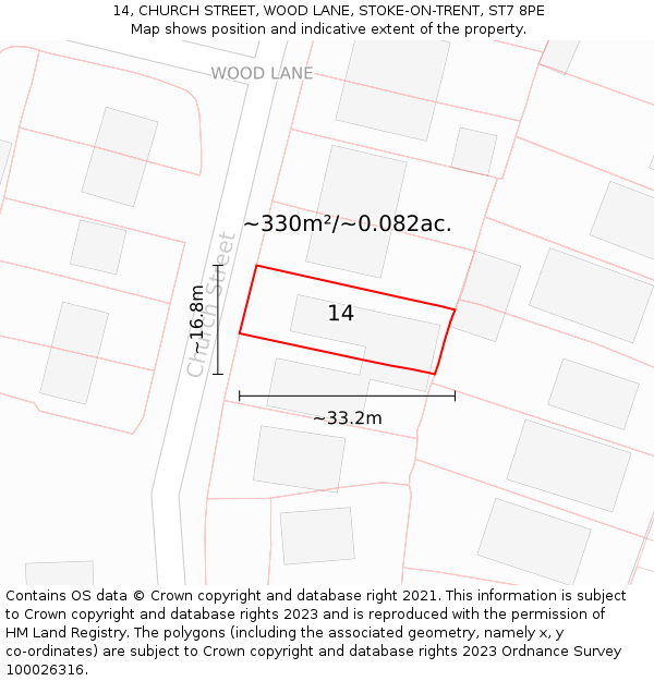 14, CHURCH STREET, WOOD LANE, STOKE-ON-TRENT, ST7 8PE: Plot and title map