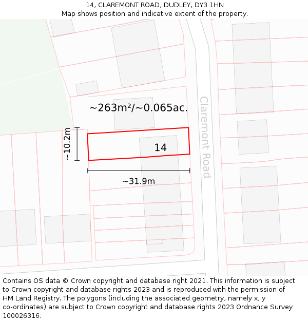 14, CLAREMONT ROAD, DUDLEY, DY3 1HN: Plot and title map