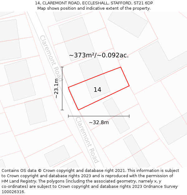 14, CLAREMONT ROAD, ECCLESHALL, STAFFORD, ST21 6DP: Plot and title map