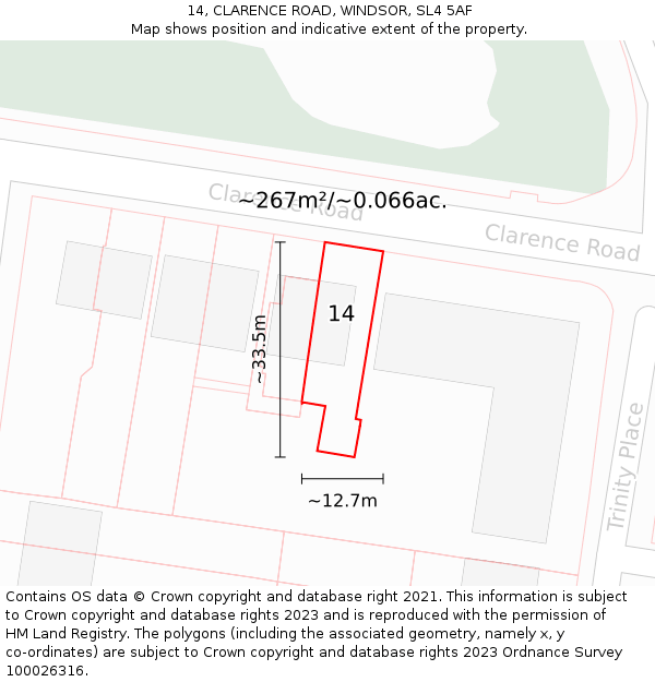 14, CLARENCE ROAD, WINDSOR, SL4 5AF: Plot and title map