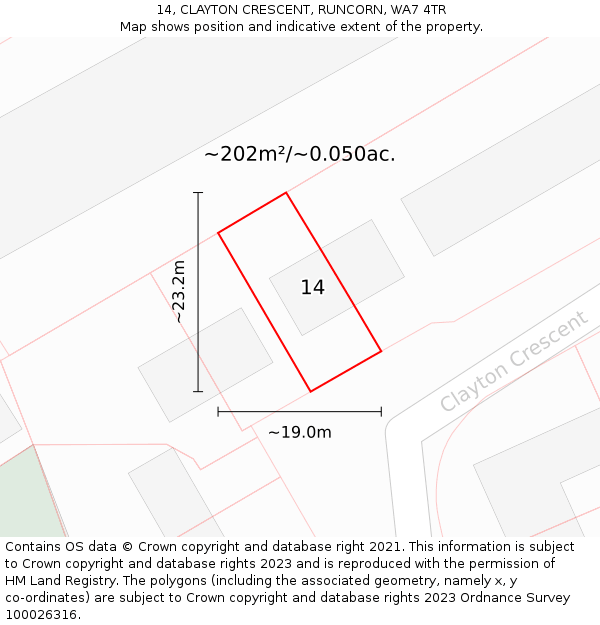 14, CLAYTON CRESCENT, RUNCORN, WA7 4TR: Plot and title map