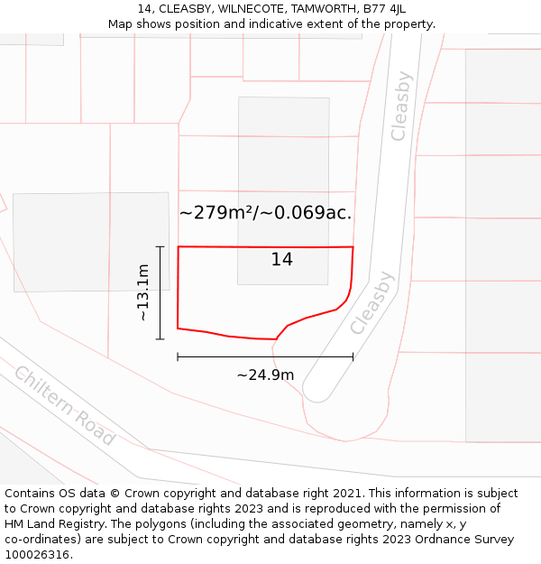 14, CLEASBY, WILNECOTE, TAMWORTH, B77 4JL: Plot and title map