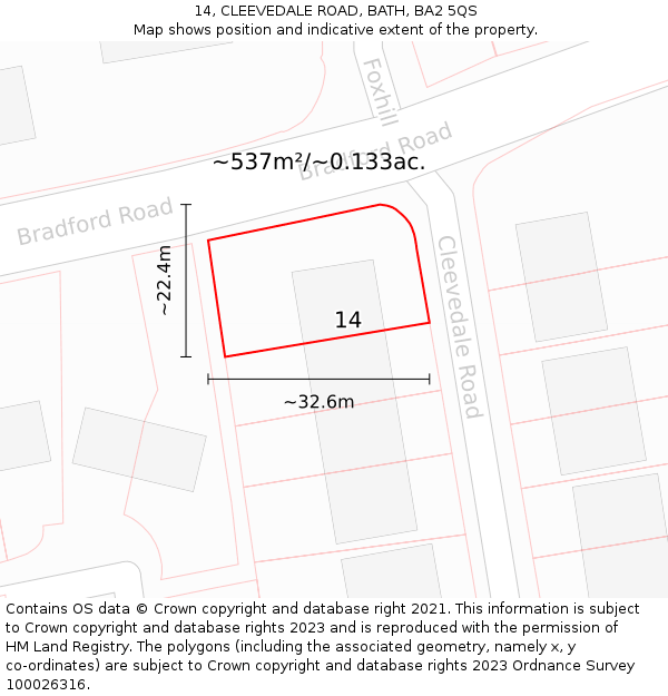 14, CLEEVEDALE ROAD, BATH, BA2 5QS: Plot and title map