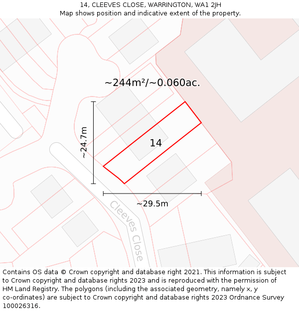 14, CLEEVES CLOSE, WARRINGTON, WA1 2JH: Plot and title map