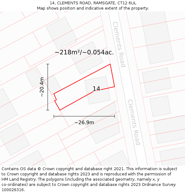 14, CLEMENTS ROAD, RAMSGATE, CT12 6UL: Plot and title map