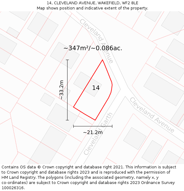 14, CLEVELAND AVENUE, WAKEFIELD, WF2 8LE: Plot and title map