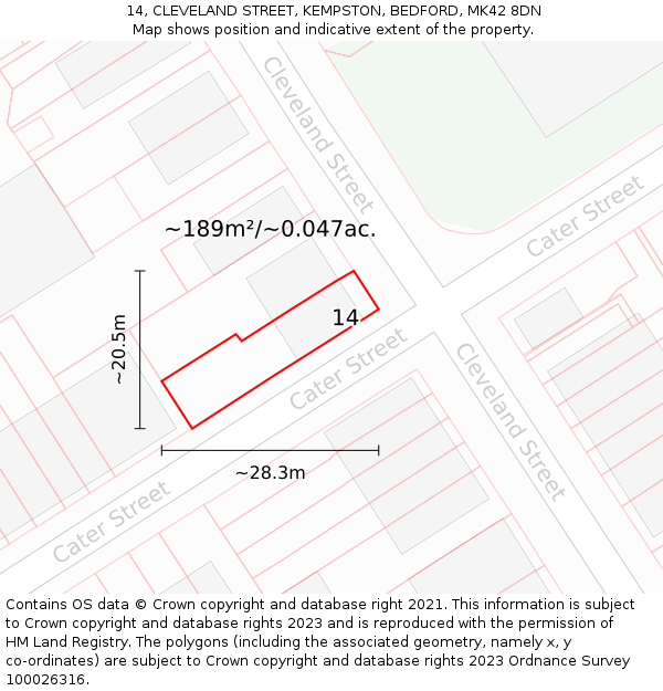 14, CLEVELAND STREET, KEMPSTON, BEDFORD, MK42 8DN: Plot and title map