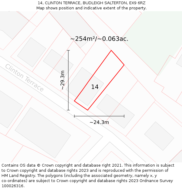 14, CLINTON TERRACE, BUDLEIGH SALTERTON, EX9 6RZ: Plot and title map