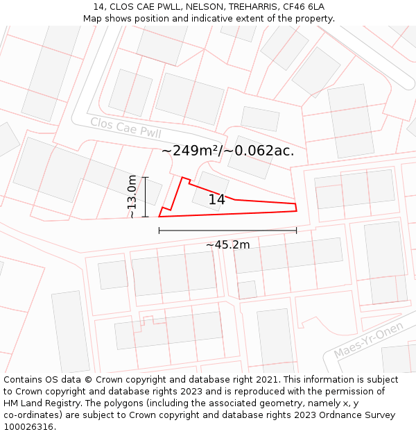 14, CLOS CAE PWLL, NELSON, TREHARRIS, CF46 6LA: Plot and title map