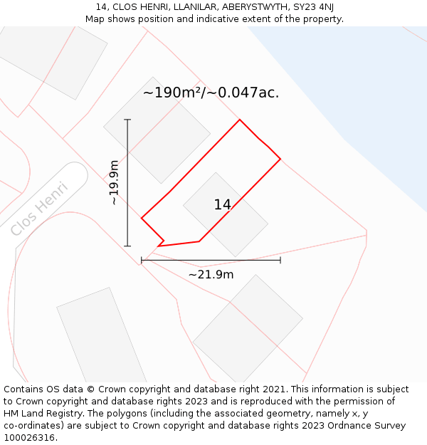 14, CLOS HENRI, LLANILAR, ABERYSTWYTH, SY23 4NJ: Plot and title map