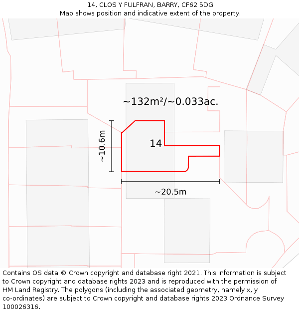 14, CLOS Y FULFRAN, BARRY, CF62 5DG: Plot and title map