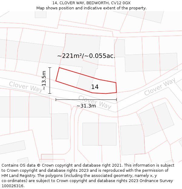 14, CLOVER WAY, BEDWORTH, CV12 0GX: Plot and title map