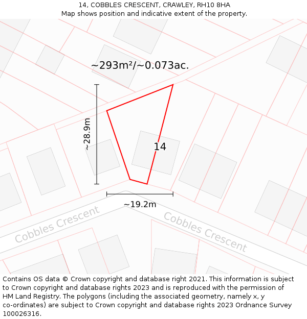 14, COBBLES CRESCENT, CRAWLEY, RH10 8HA: Plot and title map