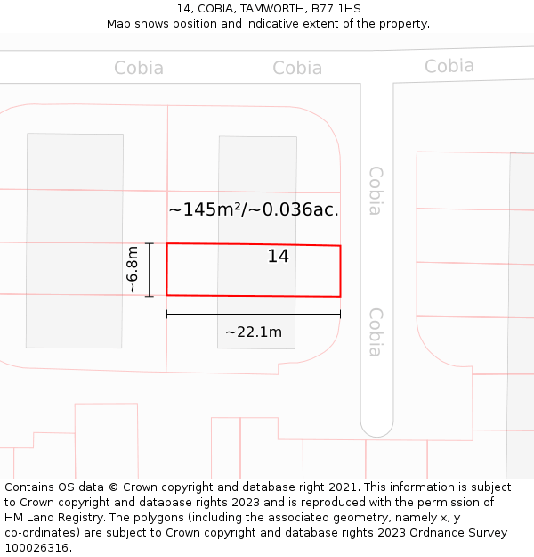 14, COBIA, TAMWORTH, B77 1HS: Plot and title map