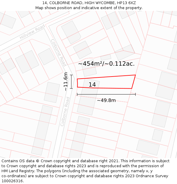 14, COLBORNE ROAD, HIGH WYCOMBE, HP13 6XZ: Plot and title map