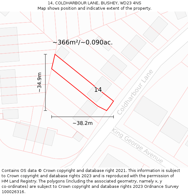 14, COLDHARBOUR LANE, BUSHEY, WD23 4NS: Plot and title map