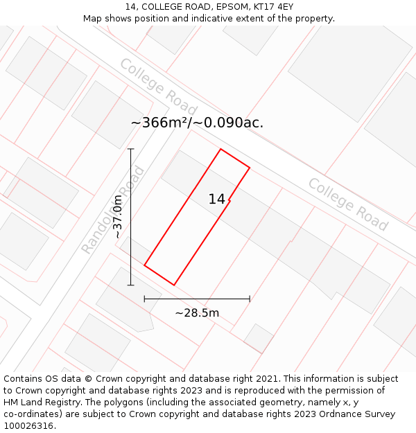 14, COLLEGE ROAD, EPSOM, KT17 4EY: Plot and title map