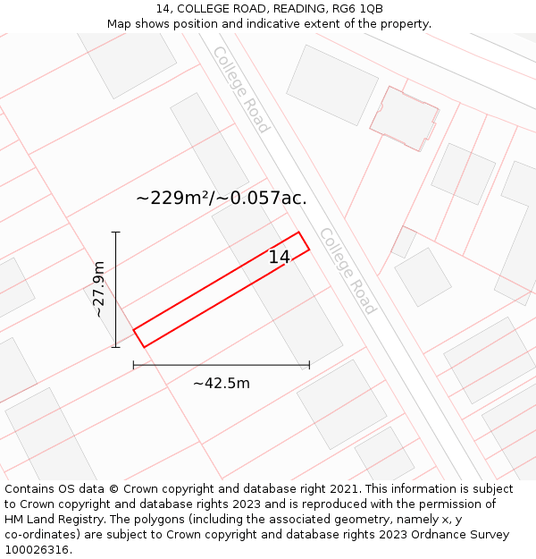 14, COLLEGE ROAD, READING, RG6 1QB: Plot and title map