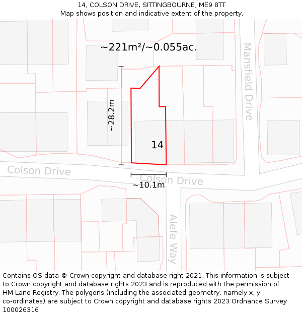 14, COLSON DRIVE, SITTINGBOURNE, ME9 8TT: Plot and title map