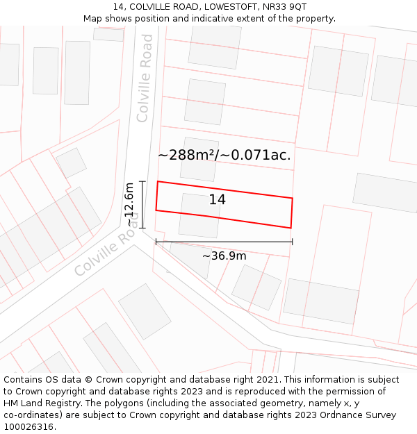 14, COLVILLE ROAD, LOWESTOFT, NR33 9QT: Plot and title map