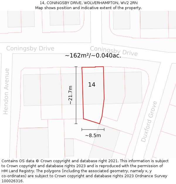 14, CONINGSBY DRIVE, WOLVERHAMPTON, WV2 2RN: Plot and title map