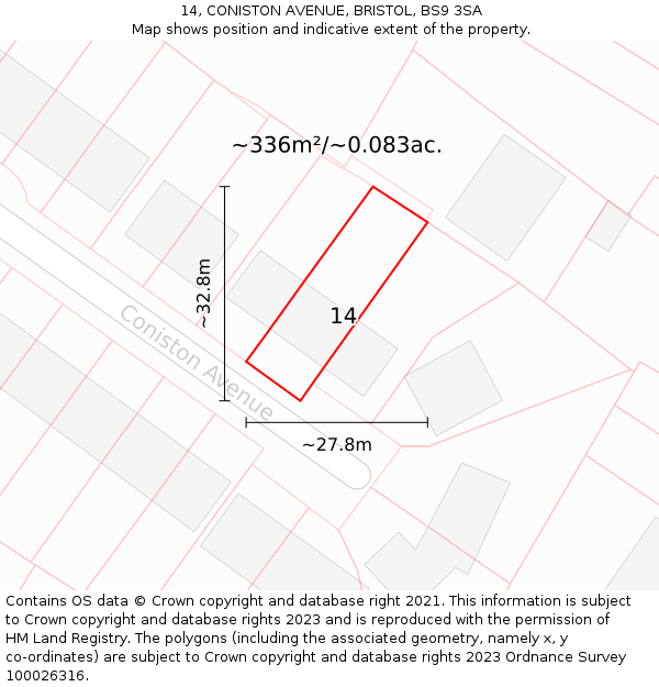 14, CONISTON AVENUE, BRISTOL, BS9 3SA: Plot and title map