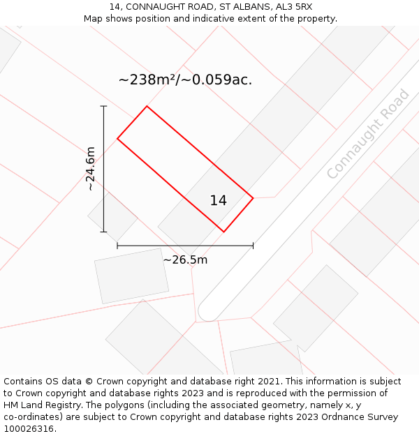 14, CONNAUGHT ROAD, ST ALBANS, AL3 5RX: Plot and title map