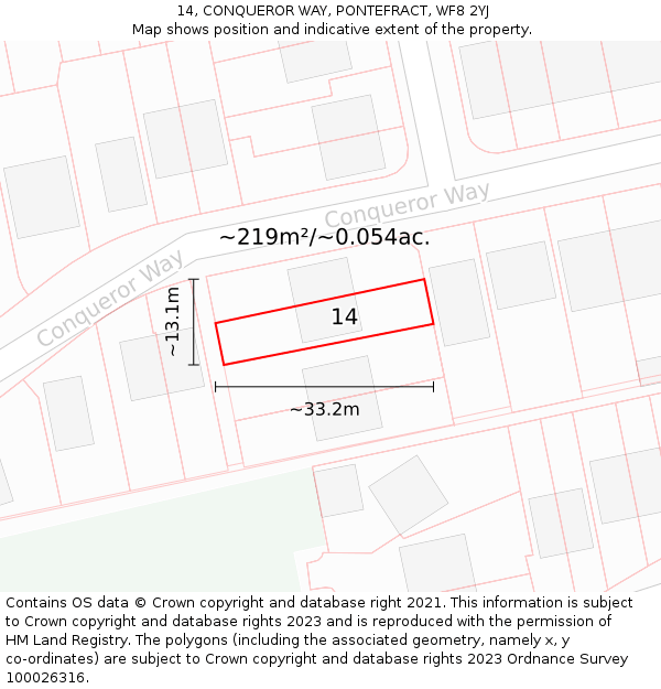 14, CONQUEROR WAY, PONTEFRACT, WF8 2YJ: Plot and title map