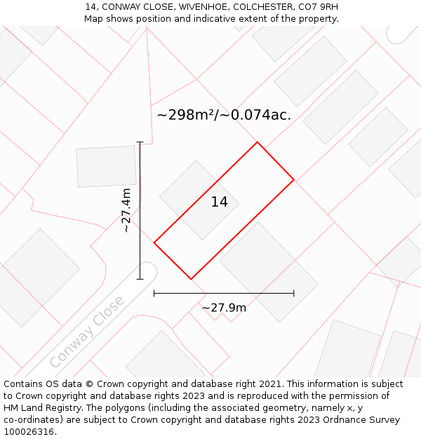 14, CONWAY CLOSE, WIVENHOE, COLCHESTER, CO7 9RH: Plot and title map
