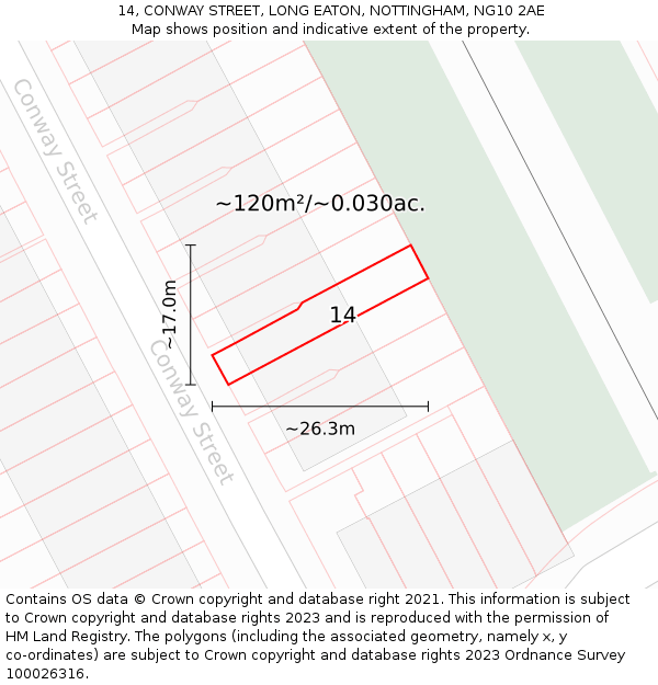 14, CONWAY STREET, LONG EATON, NOTTINGHAM, NG10 2AE: Plot and title map