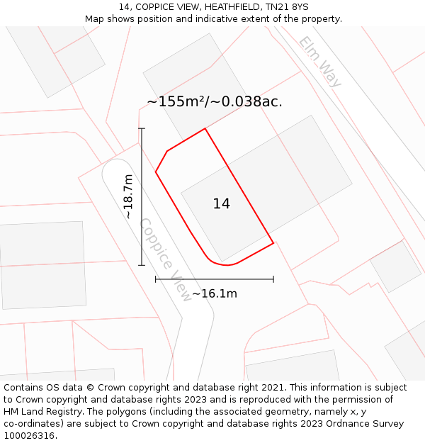 14, COPPICE VIEW, HEATHFIELD, TN21 8YS: Plot and title map