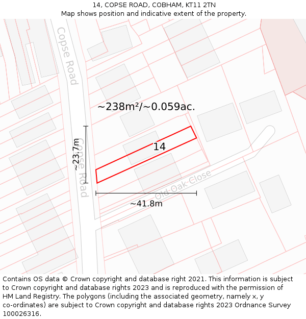 14, COPSE ROAD, COBHAM, KT11 2TN: Plot and title map