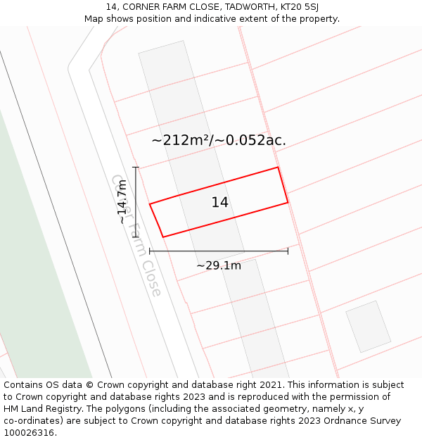 14, CORNER FARM CLOSE, TADWORTH, KT20 5SJ: Plot and title map