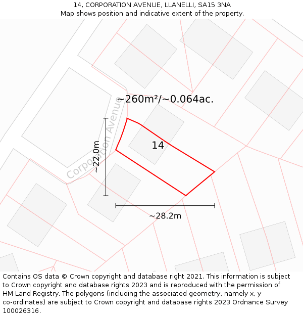 14, CORPORATION AVENUE, LLANELLI, SA15 3NA: Plot and title map