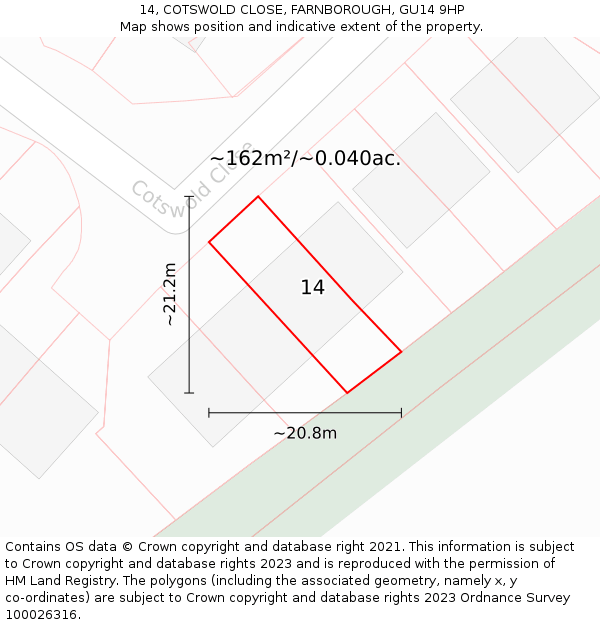 14, COTSWOLD CLOSE, FARNBOROUGH, GU14 9HP: Plot and title map