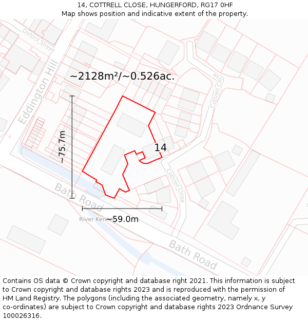 14, COTTRELL CLOSE, HUNGERFORD, RG17 0HF: Plot and title map