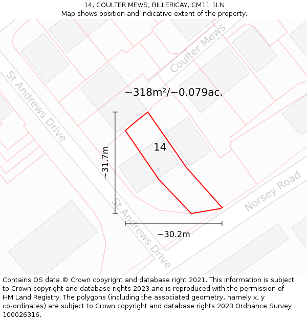 14, COULTER MEWS, BILLERICAY, CM11 1LN: Plot and title map