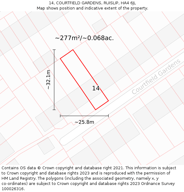 14, COURTFIELD GARDENS, RUISLIP, HA4 6JL: Plot and title map