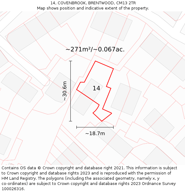 14, COVENBROOK, BRENTWOOD, CM13 2TR: Plot and title map