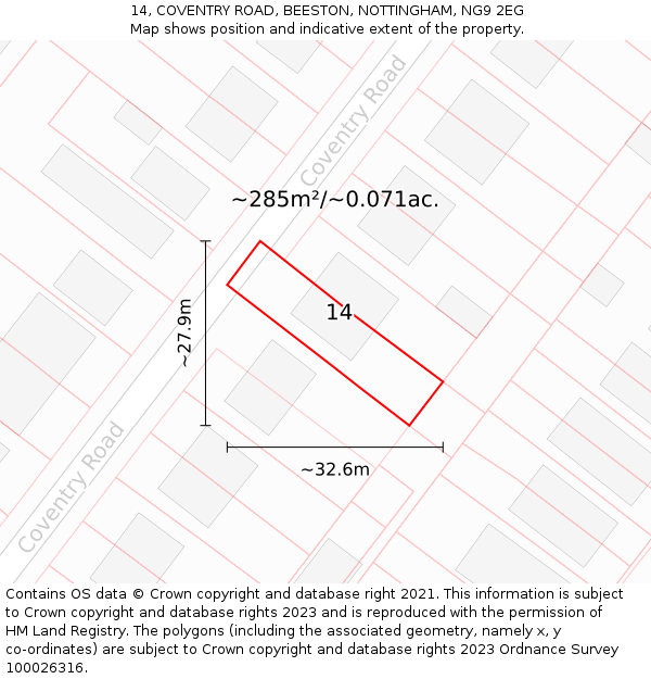 14, COVENTRY ROAD, BEESTON, NOTTINGHAM, NG9 2EG: Plot and title map