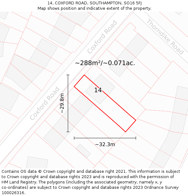 14, COXFORD ROAD, SOUTHAMPTON, SO16 5FJ: Plot and title map