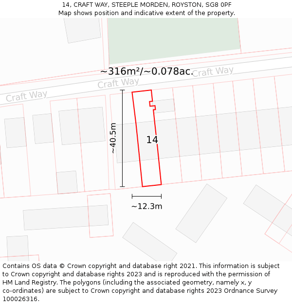 14, CRAFT WAY, STEEPLE MORDEN, ROYSTON, SG8 0PF: Plot and title map