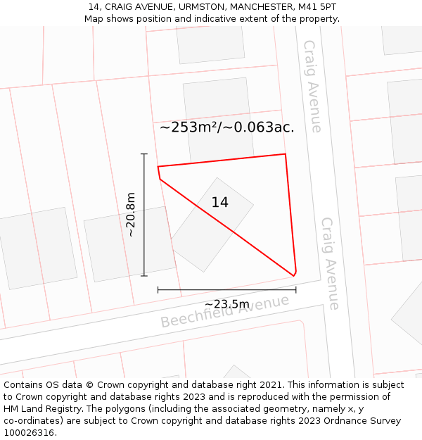 14, CRAIG AVENUE, URMSTON, MANCHESTER, M41 5PT: Plot and title map