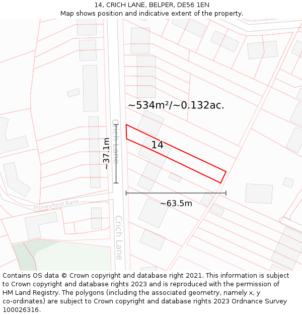 14, CRICH LANE, BELPER, DE56 1EN: Plot and title map