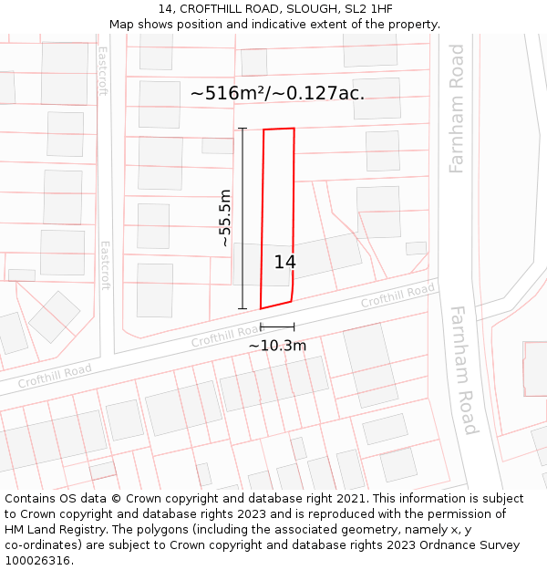 14, CROFTHILL ROAD, SLOUGH, SL2 1HF: Plot and title map