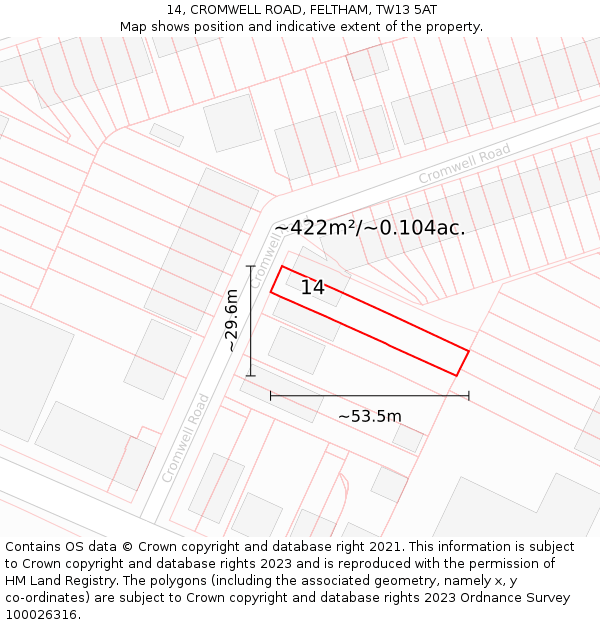 14, CROMWELL ROAD, FELTHAM, TW13 5AT: Plot and title map