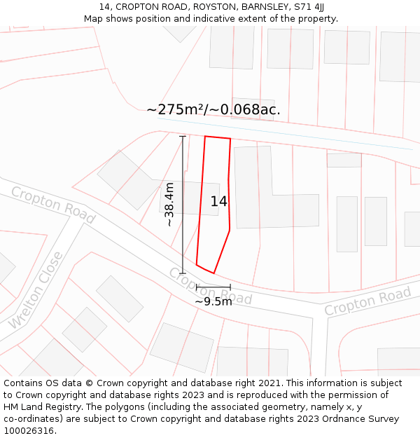 14, CROPTON ROAD, ROYSTON, BARNSLEY, S71 4JJ: Plot and title map