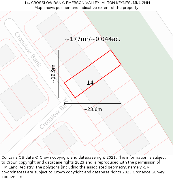 14, CROSSLOW BANK, EMERSON VALLEY, MILTON KEYNES, MK4 2HH: Plot and title map