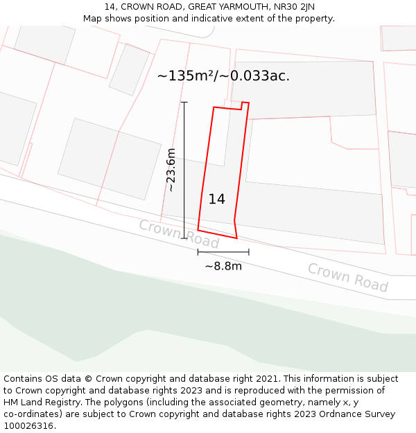 14, CROWN ROAD, GREAT YARMOUTH, NR30 2JN: Plot and title map