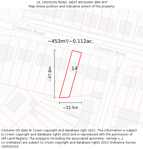 14, CROYDON ROAD, WEST WICKHAM, BR4 9HT: Plot and title map